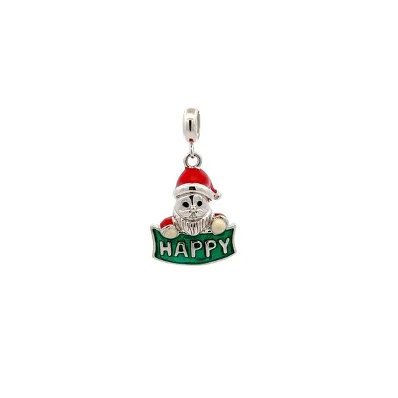 925 Sterling Silver Charm Happy Santa Claus Christmas Holiday for Bracelet - Picture 1 of 5